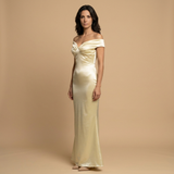 Vestido Largo Satén Off-Shoulder Noche