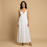 Vestido Largo Algodón Escote V Tirantes Niveles