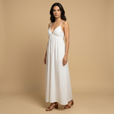 Vestido Largo Algodón Escote V Tirantes Niveles
