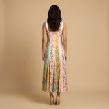 Vestido Midi Bustier Patchwork Floral Paneles